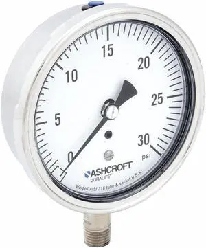 ASHCROFT 351009SW02L30# Industrial Pressure Gauge, 0 to 30 psi, 3 1/2 in Dial,