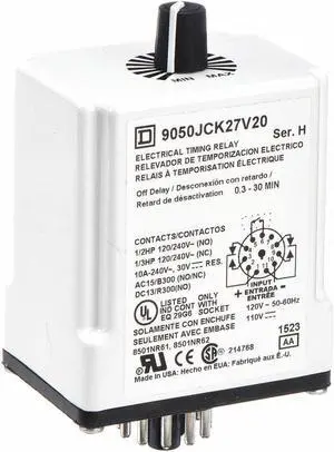 SCHNEIDER ELECTRIC 9050JCK27V20 Time Delay Rlay,120VAC,10A,DPDT,0.3 sec.