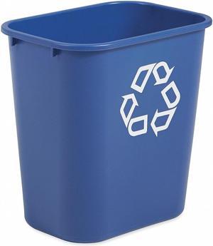 Small Deskside Recycling Container, Rectangular, Plastic, 13.625Qt, Bl