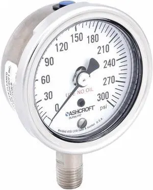 ASHCROFT 251009SW02LX6B300 Industrial Pressure Gauge, 0 to 300 psi, 2 1/2 in