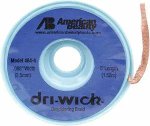 AMERICAN BEAUTY 484-4 Desoldering Braid,5 ft,Blue,Copper,PK25