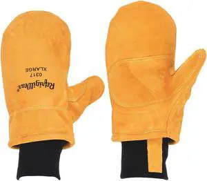 Cold Protection Gloves, Fleece Lining, Knit Wrist Cuff, Gold, M, PR 1