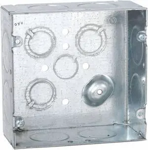 RACO 258 Electrical Box, 42 cu in, Square Box Type, 2 Gangs, Steel, Square Shape
