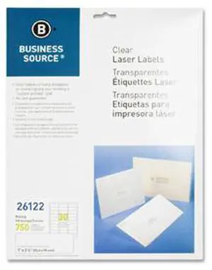 Business Source 26122 Clear Mailing Label 1" Width x 2.75" Length - 750 / Pack - Laser - Clear