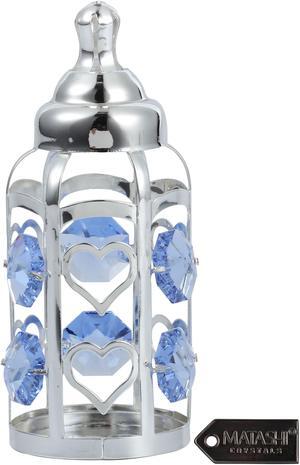 Matahi Silver Plated Crystal Studded Baby Bottle Ornament with Light Blue Crystals - Great Gift for Baby Shower, New Born Baby Gift Baby Boy First Christmas Gift