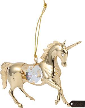 Matashi 24K Gold Plated and Crystal 3" Magical Unicorn Hanging Decorative Christmas Holiday Tree Ornament, Gift Boxed, Gift for Girls Birthday New Year Holiday Mother's Day Party Favors