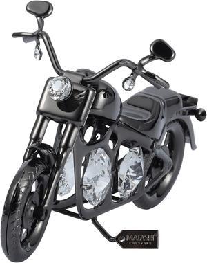 Matashi Crystal Studded Gunmetal Motorcycle Dirtbike Hanging Christmas Tree Ornament Figurine, Holiday Keepsake Gifts for Dad, Husband, Boyfriend, Rider, Boss, Bikers