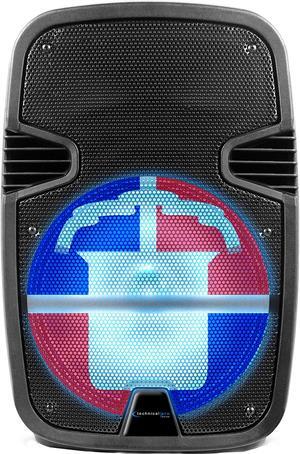 Technical Pro Rechargeable 12 Inch Dominican Republic Bluetooth LED Speaker with USB / SD Card Inputs, 2000 watts, 30 Feet Bluetooth Range, Top Carry Handle, For Home, Party, Camping, Travel