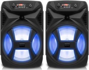 (2 Pack) Technical Pro 8 Inch 500 Watts Portable Bluetooth Speaker with Woofer & Tweeter, Festival PA LED Speaker with Bluetooth/USB Card Inputs, True Wireless Stereo, 30 Feet Bluetooth Range