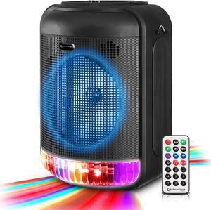 Technical Pro 600 Watts Rechargeable 8" Bluetooth LED Speaker with USB, Card, Aux, Mic, Inputs,FM Radio, TWS Stereo Sound, 30 Feet Bluetooth Range, and Carry Handle, 360 Degree Lighting