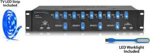 Technical Pro Rack Mount 1800 Watts 17 Outlet Power Supply Surge Protector with 5V USB Charging Ports,13 power switches USB Work Light Included, Use for DJ, PA, karaoke, studio and home