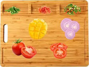 Vaiyer, Organic Bamboo Cutting Board with Juice Groove- Heavy Duty Kitchen Chopping Board for Meat, Chicken, Fish, Cheese and Vegetables, Great for Carving, Chopping, Slicing Perfect Gift