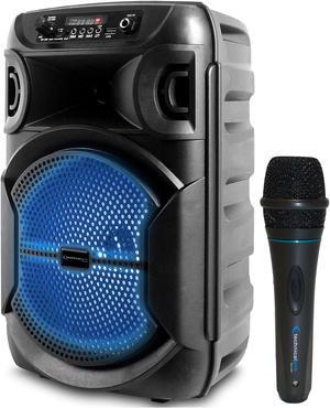Technial Pro 8 inch Portable 1000 Watts Bluetooth Speaker w/ Woofer & Tweeter With Professional Portable Microphone w/ Digital Processing, XLR to 1/4", Karaoke DJ Wired Microphone