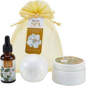 Draizee, Bath Gift Set for Girls & Women w/ Refreshing Frankincense & Jasmine Fragrance, 3 Pieces, Luxury Skin Care Set Includes Body Lotion, Essential Oil, Bath Bomb, Best Gift Idea for Wife or Mom