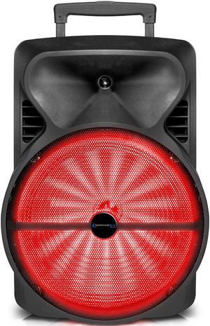 Rechargeable 12" Portable Bluetooth LED Speaker with USB / SD Card, 1/4'' Microphone Inputs, Top and Side Carry Handles and Wheels