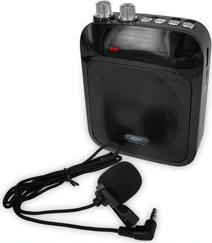 Technical Pro Rechargeable Speaker with Wired Lapel Mic, Music Mode, USB, SD card, FM, 1/8" AUX, Mic Inputs, Clip On your shirt, Shoulder Strap