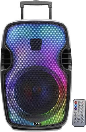 Technical Pro 2000 Watts Rechargeable 15 Inch Two way Bluetooth Loudspeaker with SD USB 1/4'' Microphone Inputs, Remote Contral & LED Visual Effects GLOW WALL