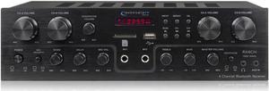 Technical Pro 1600 Watts, 4 Channel, 8 Speaker Bluetooth Receiver with RCA, USB, SD Card, AUX and 2 Mic Inputs, Playback Controls, Fluorescent Display, for Home Speakers, Theater System, Karaoke
