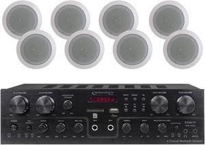 Technical Pro 4 Room 1000 Watts, 4 Channel Bluetooth Receiver With 4 Pairs of 2-Way Stereo Sound 6.5'' Wall Mount Speakers With Woofer/Tweeter, Flush Design for Home Speakers, Theater System, Karaoke