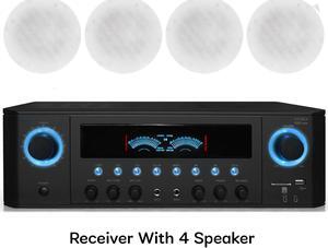 Technical Pro 1000 Watts Professional Home Stereo Receiver with 2 Pairs of 5.25 Ceiling Wall Mount Frame-less Speakers 2-Way mid-bass Woofer Speaker 0.5'' Mylar tweeters Flush Design