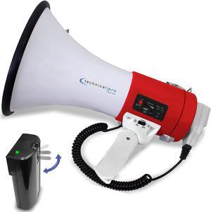 Technical Pro Rechargeable Portable 75-Watt Red Megaphone Bullhorn Speaker w/ Detachable Microphone w/ Battery, a Built-In AC Wall Charger, Good for Trainers, Soccer, Coaches, Cheer Leaders