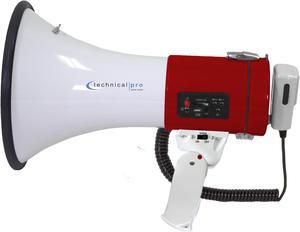 Red Megaphone 75-Watt Siren Bullhorn - Bullhorn Speaker w/Detachable Microphone, Portable Lightweight Strap Detachable PA - Professional Outdoor Voice for Police & Cheer leading