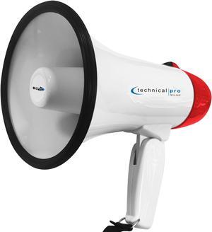 Lightweight Portable White and Red Megaphone Bullhorn 300M Range with Strap, Siren, and Volume Control, Compact Design, 20 Watts Good for Trainers, Soccer, Football, Baseball, Coaches, Kids, Teachers