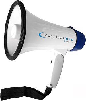 Technical Pro 20 Watts Lightweight Portable 300M Range White and Blue Megaphone Bullhorn 300M Range with Strap, Siren, and Volume Control, Compact Design,  Good for Trainers, Soccer, Football