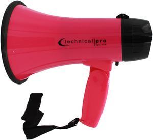 Technical Pro Lightweight Portable Pink and Black Megaphone Bullhorn 300M Range with Strap, Siren, and Volume Control, Compact Design, 20 Watts Good for Trainers, Soccer, Football, Baseball, Coaches