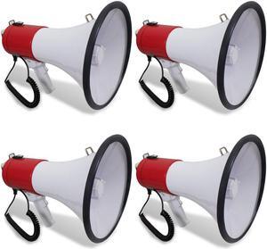 Set of (4) TPro Portable Lightweight Megaphone, 800M-1000M Range Bullhorn With Strap, Siren, Volume Control, Compact Design, 75 Watts Good for for Trainers, Soccer, Football, Baseball, Coaches, Kids