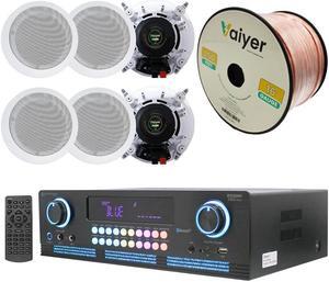 Home Theater System Kit - 2000 Watts Bluetooth Amplifier with 6.5" 6 QTY 200 Watts in-Wall in-Ceiling Speakers & 2 QTY 16 Gauge 100 ft. Speaker Zip Wire by Technical Pro