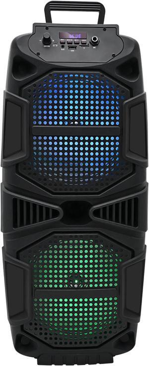 400-Watt Rechargeable Bluetooth Speaker - Dual 8" Colourful LED Woofers, USB Mode, SD Card, FM Radio, Mic Input for Perfect On-The-Go Karaoke, Party Nights by Technical Pro