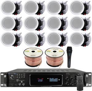 Vaiyer Home Stereo System Kit - 7.2 Channel 4500 Watts Bluetooth Amplifier with 12 QTY of 6.5" Ceiling Speakers 200W Each, Mic, 16 AWG 500 ft. Speaker Wire & Remote for Home, Bar, Office, Restaurant