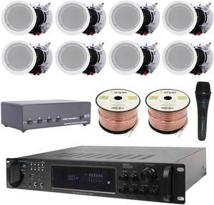 Vaiyer Home Stereo System Kit - 7.2 Channel 4500 Watts Bluetooth Amplifier with 8 QTY of 6.5" Ceiling Speakers 200W Each, 4-Ch Speaker Selector, Mic, 16 AWG 500 ft Speaker Wire & Remote