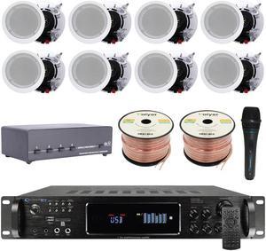 Vaiyer Home Theater System Kit - 7.2 Channel 4500 Watts Bluetooth Amplifier w/ 8 QTY of 5.25" Framed Ceiling Speakers 175W Each, 4-Ch Speaker Selector, Mic, 16 AWG 500 ft Speaker Wire & Remote