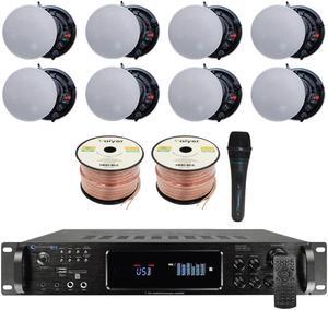 Vaiyer Home Audio System Kit - 7.2 Channel 4500 Watts Bluetooth Amplifier w/ 8 QTY of 5.25" Frameless Ceiling Speakers 175W Each, Mic, 16 AWG 500 ft Speaker Wire & Remote for Home, Office, Restaurant