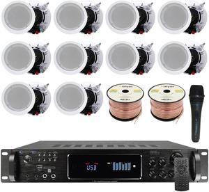 Vaiyer Home Theater System Kit - 7.2 Channel 4500 Watts Bluetooth Amplifier w/ 10 QTY of 5.25" Framed Ceiling Speakers 175W Each , Mic, 16 AWG 500 ft Speaker Wire & Remote for Home, Office, Restaurant