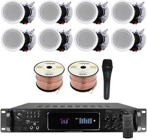 Vaiyer Home Stereo System Kit - 7.2 Channel 4500 Watts Bluetooth Amplifier with 8 QTY of 6.5" Ceiling Speakers 200W Each, Mic, 16 AWG 500 ft. Speaker Wire & Remote for Home, Bar, Office, Restaurant