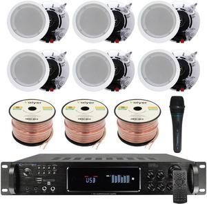 Vaiyer Home Stereo System Kit - 7.2 Channel 4500 Watts Bluetooth Amplifier with 6 QTY of 6.5" Ceiling Speakers 200W Each, Mic, 16 AWG 300 ft. Speaker Wire & Remote for Home, Bar, Office, Restaurant
