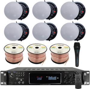 Vaiyer Home Theater System Kit - 7.2 Channel 4500 Watts Bluetooth Amplifier w/ 6 QTY of 6.5" Frameless Ceiling Speakers 200W Each, Mic, 16 AWG 300 ft Speaker Wire & Remote for Home, Office, Restaurant