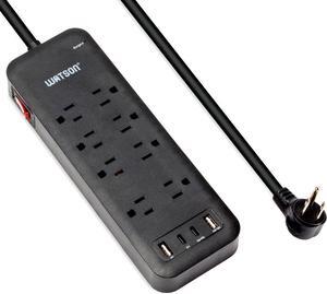 8-Outlet Surge Protector with 4 USB Ports, 2450 Joules, 6' Cord with NEMA 5-15P Right-Angle Plug, Rear Wall Mounts, LED Indicator  (Black), Perfect for Home and Office Electronics Use Watson
