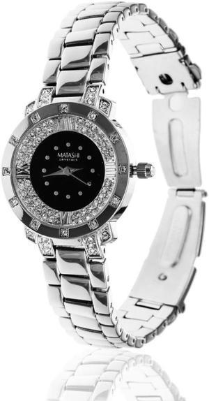 18K White Gold Plated Woman's Luxury Watch with Adjustable Link Band and Encrusted with High Quality Crystals by Matashi