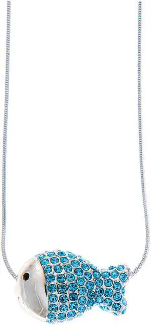 Rhodium Plated Necklace with Fish Design with a 16" Extendable Chain and High Quality Ocean Blue Crystals by Matashi
