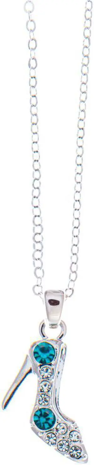 Rhodium Plated Necklace with Stiletto Shoe Design with a 16" Extendable Chain and High Quality Blue and Clear Crystals by Matashi