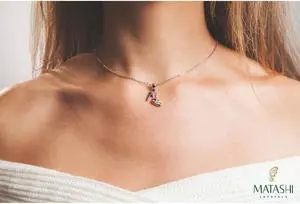 Rhodium Plated Necklace with Stiletto Shoe Design with a 16" Extendable Chain and High Quality Rose Red and Clear Crystals by Matashi