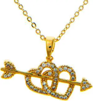 Champagne Gold Plated Necklace with Cupid's Arrow Double Heart Design with a 16" Extendable Chain and High Quality Crystals by Matashi