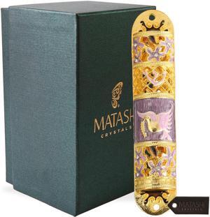 Hand Painted Enamel Mezuzah Embellished with a Floral Design with Gold Accents and High Quality Crystals by Matashi