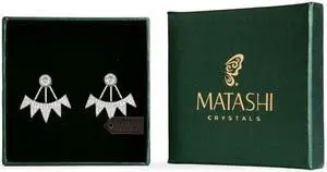 Rhodium Plated 2 in 1 Cubic Zircon Stud and Ear Jacket Earring Cuff Set For Women – Modern & Chic Earrings Best Gift For All Occasions by Matashi