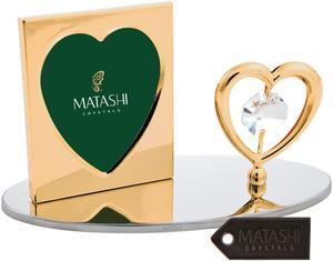24K Gold Plated Picture Frame with Crystal Studded Heart Tabletop Figurine by Matashi