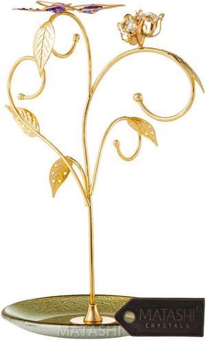 24k Gold Plated Elegant Floral and Butterfly Design Jewelry Stand by Matashi